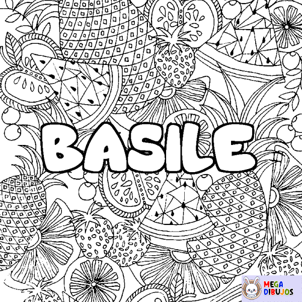 Coloración del nombre BASILE - decorado mandala de frutas