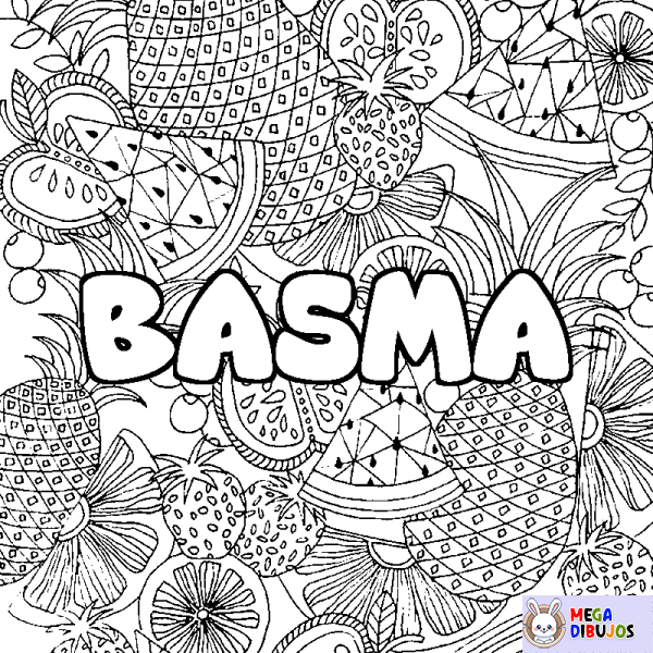 Coloración del nombre BASMA - decorado mandala de frutas