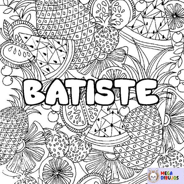 Coloración del nombre BATISTE - decorado mandala de frutas