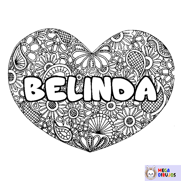 Coloración del nombre BELINDA - decorado mandala de coraz&oacute;n