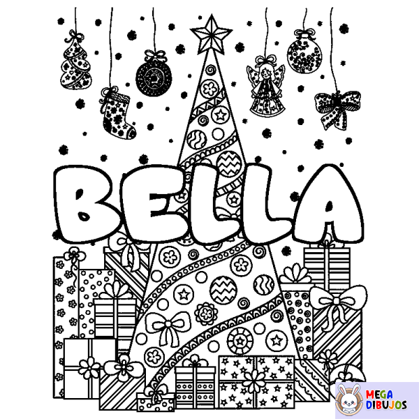 Coloración del nombre BELLA - decorado &aacute;rbol de Navidad y regalos