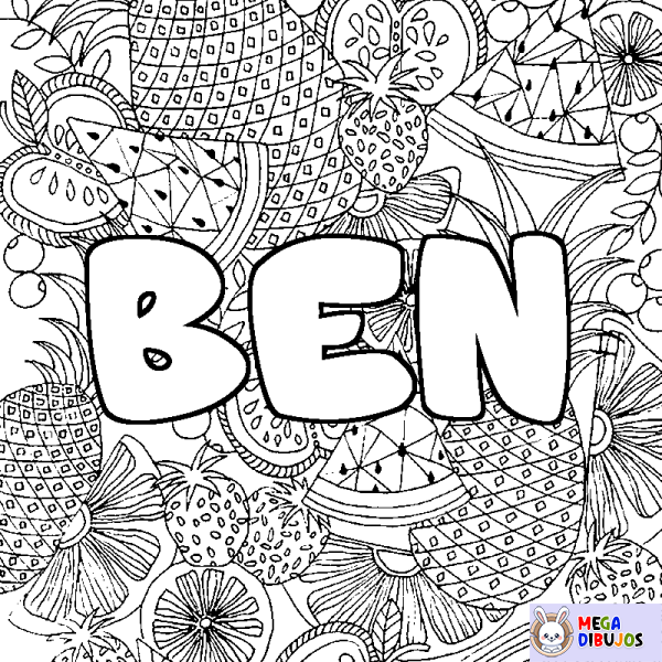 Coloración del nombre BEN - decorado mandala de frutas