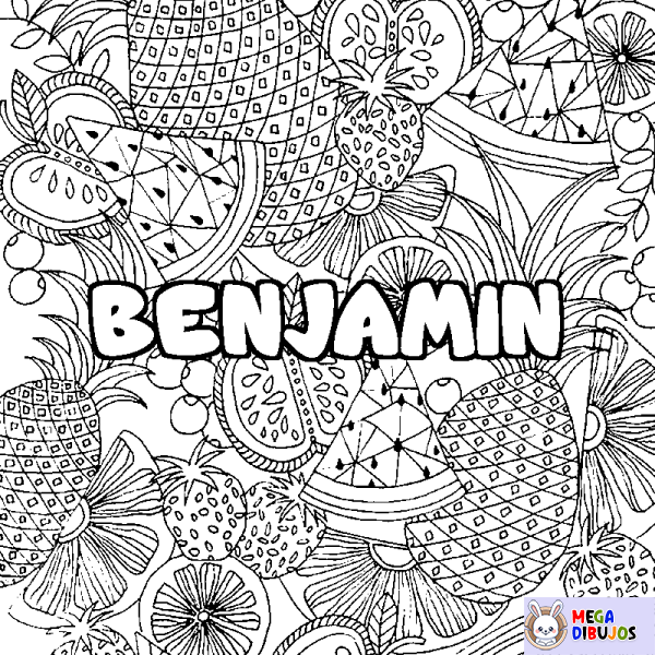 Coloración del nombre BENJAMIN - decorado mandala de frutas