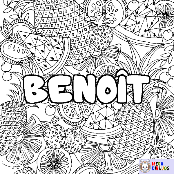 Coloración del nombre BENO&Icirc;T - decorado mandala de frutas