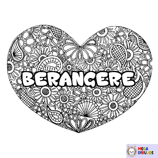 Coloración del nombre BERANGERE - decorado mandala de coraz&oacute;n