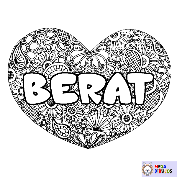 Coloración del nombre BERAT - decorado mandala de coraz&oacute;n