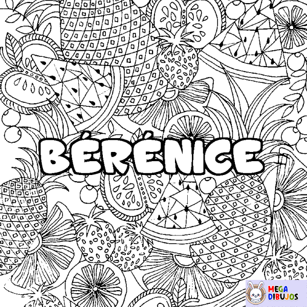 Coloración del nombre B&Eacute;R&Eacute;NICE - decorado mandala de frutas