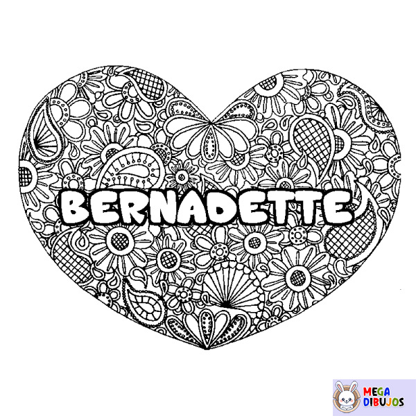 Coloración del nombre BERNADETTE - decorado mandala de coraz&oacute;n