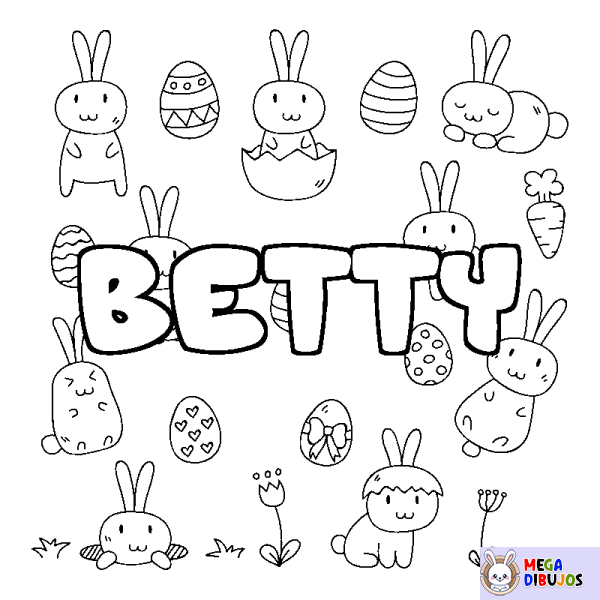 Coloración del nombre BETTY - decorado Pascua