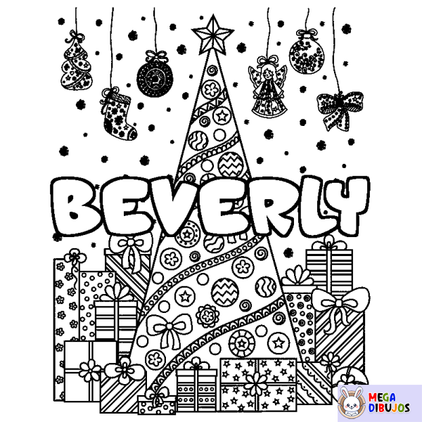 Coloración del nombre BEVERLY - decorado &aacute;rbol de Navidad y regalos