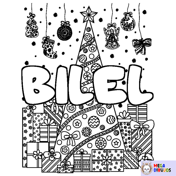 Coloración del nombre BILEL - decorado &aacute;rbol de Navidad y regalos