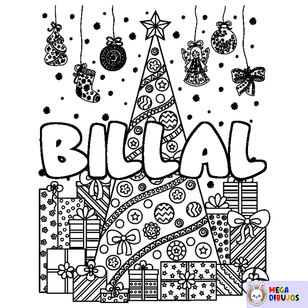 Coloración del nombre BILLAL - decorado &aacute;rbol de Navidad y regalos