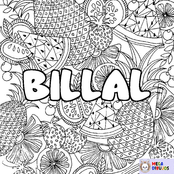 Coloración del nombre BILLAL - decorado mandala de frutas