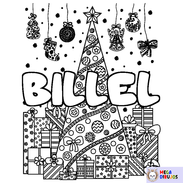 Coloración del nombre BILLEL - decorado &aacute;rbol de Navidad y regalos