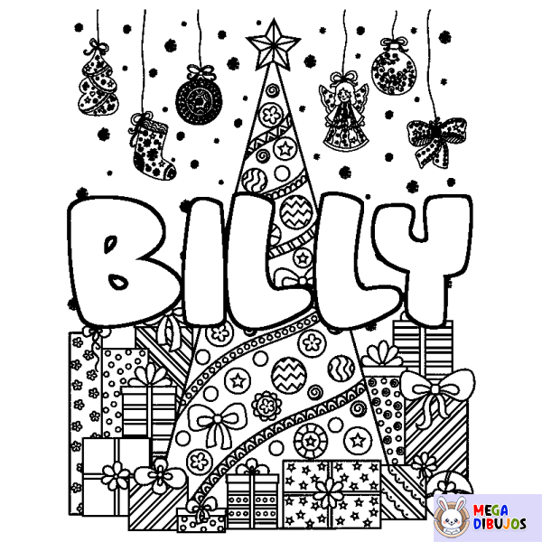 Coloración del nombre BILLY - decorado &aacute;rbol de Navidad y regalos