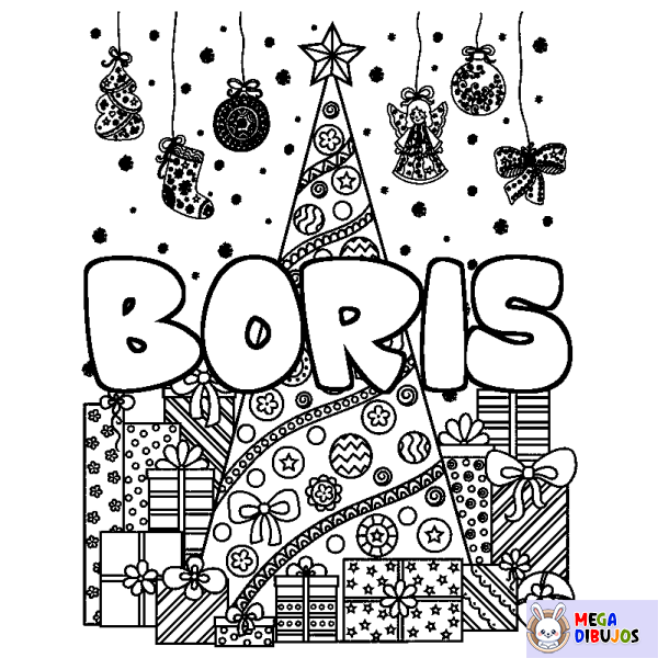 Coloración del nombre BORIS - decorado &aacute;rbol de Navidad y regalos