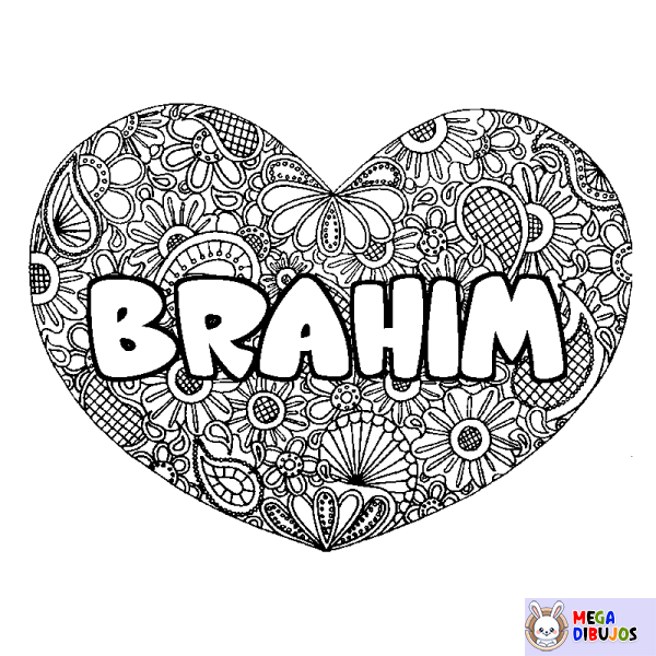 Coloración del nombre BRAHIM - decorado mandala de coraz&oacute;n