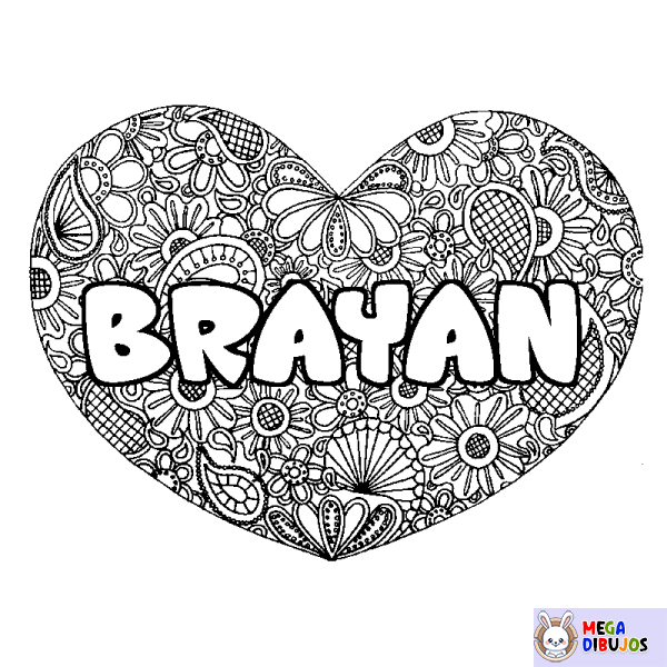 Coloración del nombre BRAYAN - decorado mandala de coraz&oacute;n