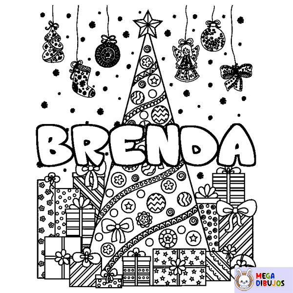 Coloración del nombre BRENDA - decorado &aacute;rbol de Navidad y regalos