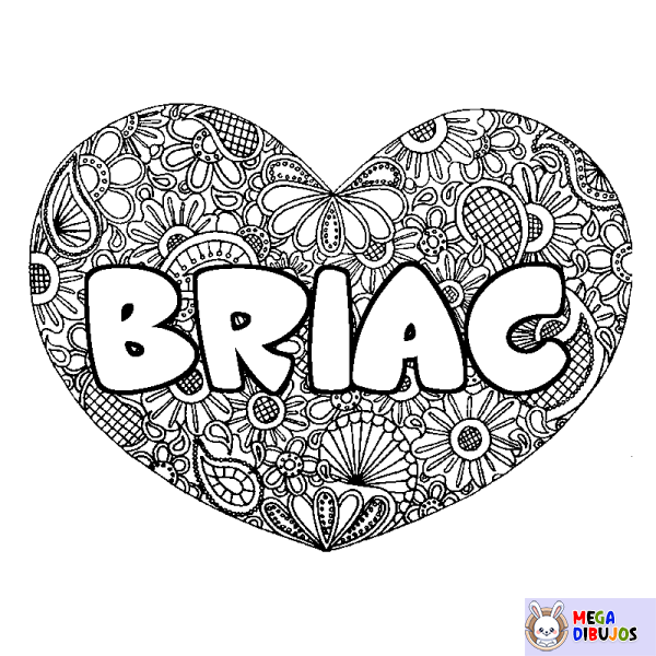 Coloración del nombre BRIAC - decorado mandala de coraz&oacute;n