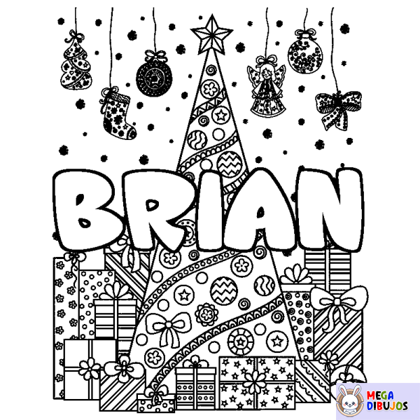 Coloración del nombre BRIAN - decorado &aacute;rbol de Navidad y regalos