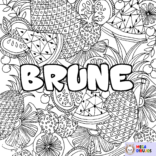 Coloración del nombre BRUNE - decorado mandala de frutas