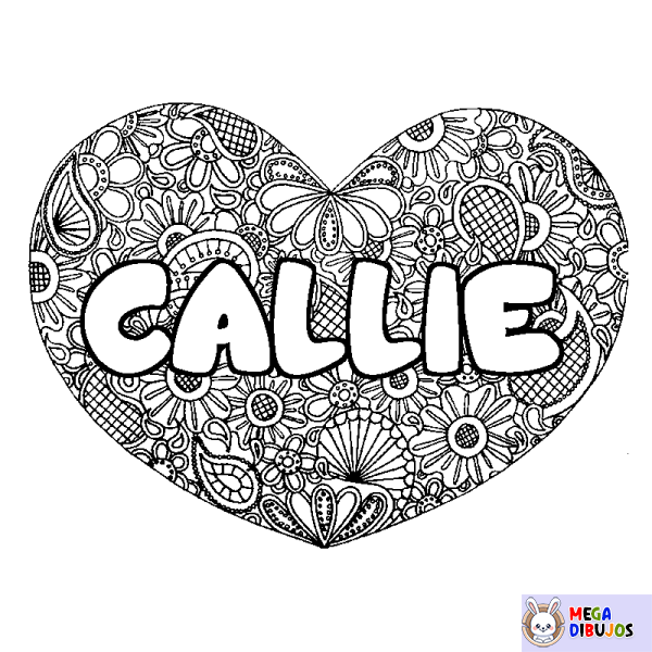 Coloración del nombre CALLIE - decorado mandala de coraz&oacute;n