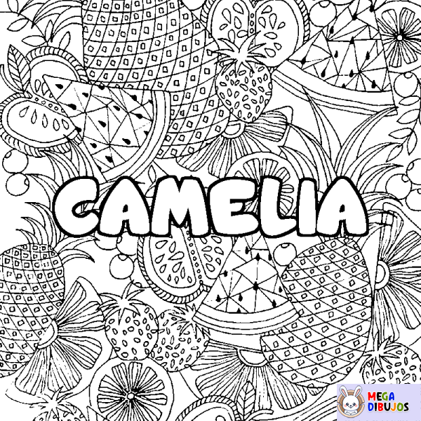 Coloración del nombre CAMELIA - decorado mandala de frutas