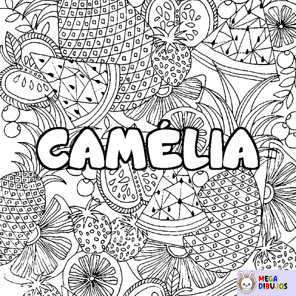 Coloración del nombre CAM&Eacute;LIA - decorado mandala de frutas