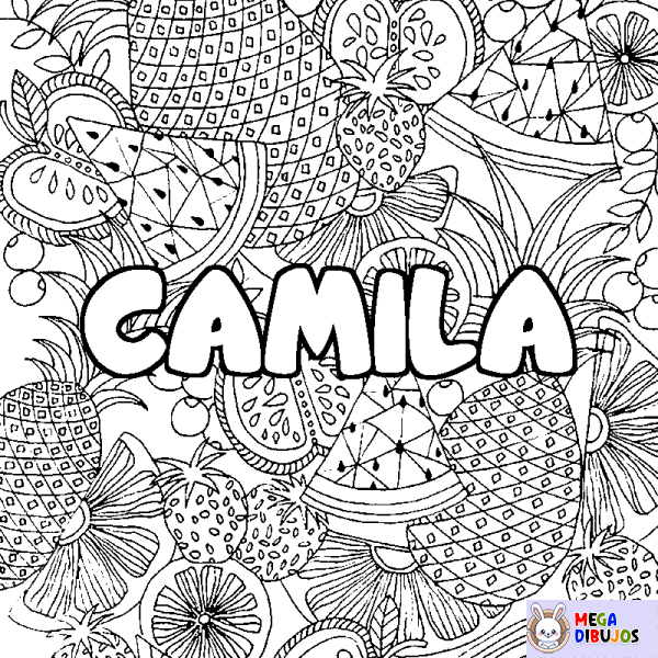 Coloración del nombre CAMILA - decorado mandala de frutas