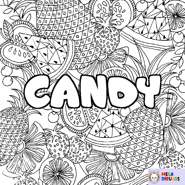 Coloración del nombre CANDY - decorado mandala de frutas