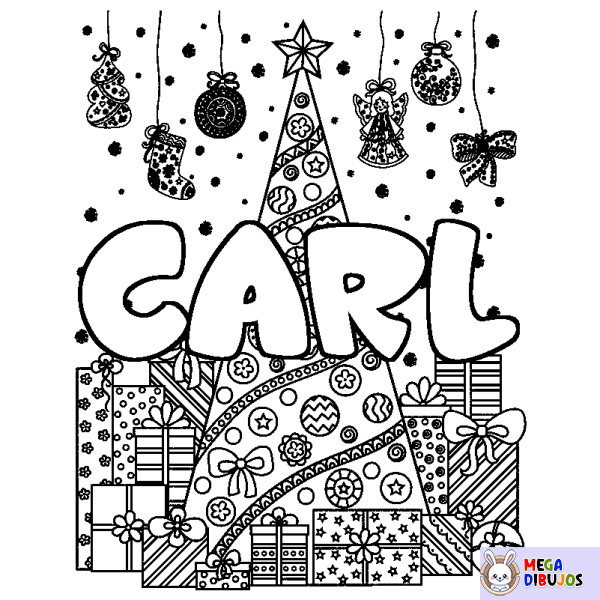 Coloración del nombre CARL - decorado &aacute;rbol de Navidad y regalos