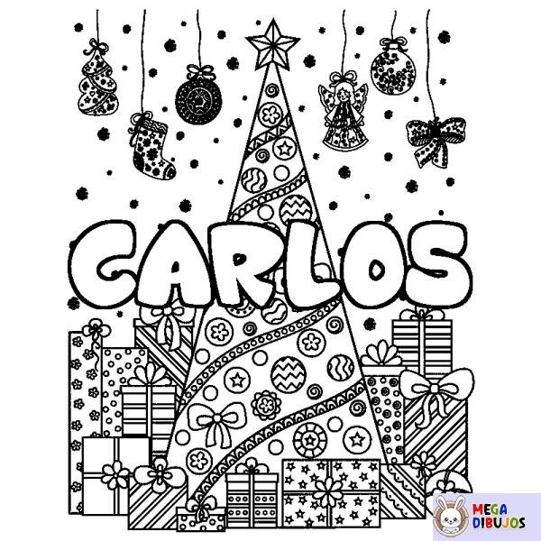 Coloración del nombre CARLOS - decorado &aacute;rbol de Navidad y regalos