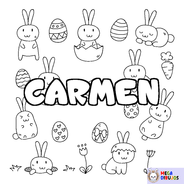 Coloración del nombre CARMEN - decorado Pascua