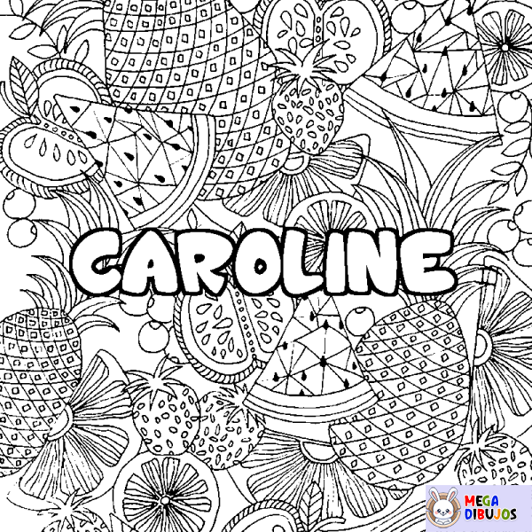 Coloración del nombre CAROLINE - decorado mandala de frutas