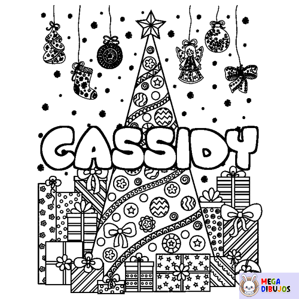 Coloración del nombre CASSIDY - decorado &aacute;rbol de Navidad y regalos