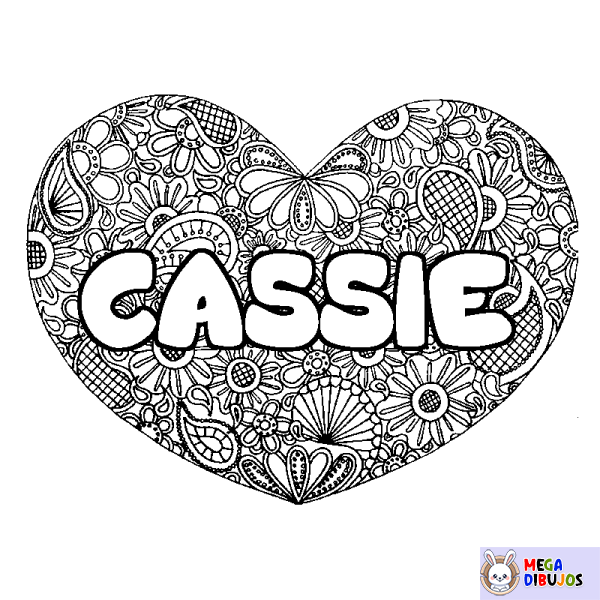 Coloración del nombre CASSIE - decorado mandala de coraz&oacute;n