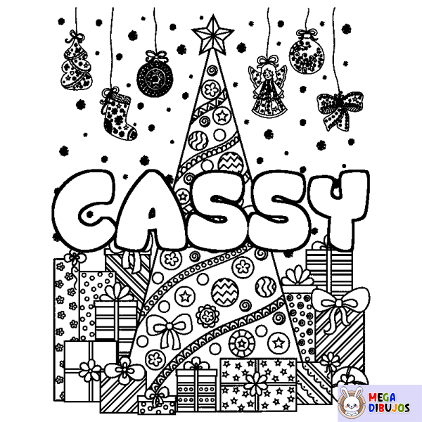 Coloración del nombre CASSY - decorado &aacute;rbol de Navidad y regalos