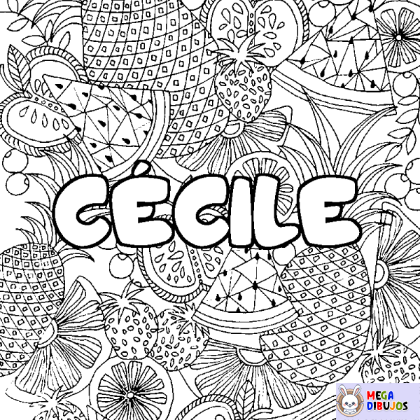 Coloración del nombre C&Eacute;CILE - decorado mandala de frutas