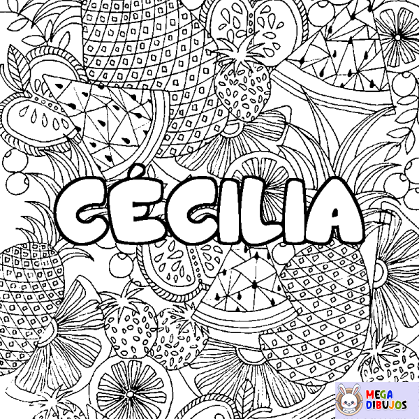 Coloración del nombre C&Eacute;CILIA - decorado mandala de frutas