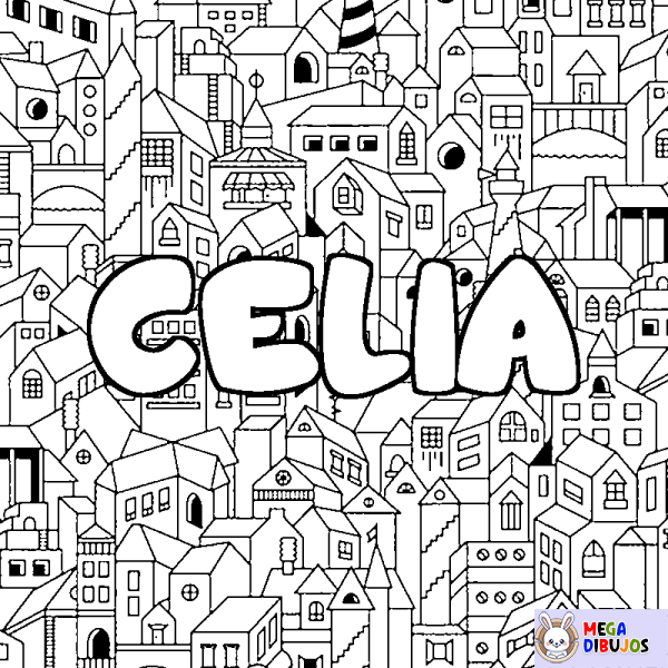 Coloración del nombre CELIA - decorado ciudad