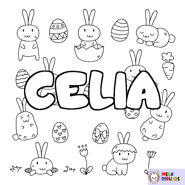 Coloración del nombre CELIA - decorado Pascua