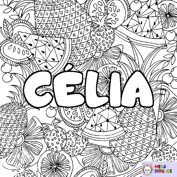 Coloración del nombre C&Eacute;LIA - decorado mandala de frutas