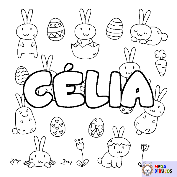 Coloración del nombre C&Eacute;LIA - decorado Pascua