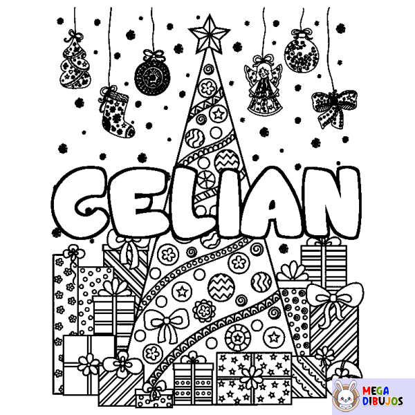 Coloración del nombre CELIAN - decorado &aacute;rbol de Navidad y regalos