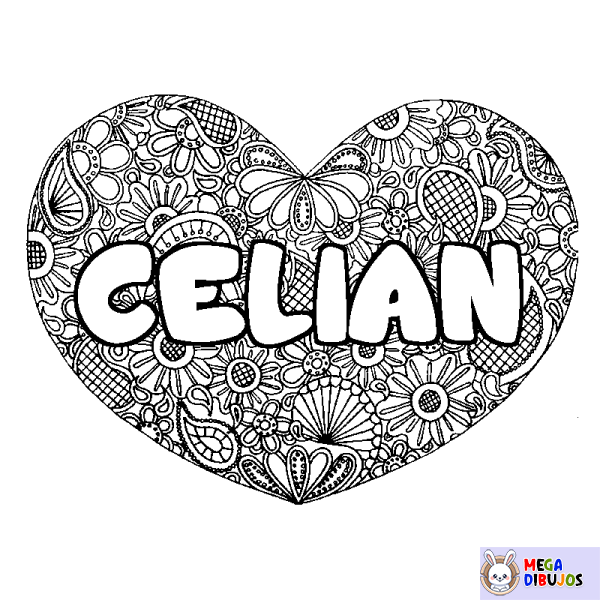 Coloración del nombre CELIAN - decorado mandala de coraz&oacute;n