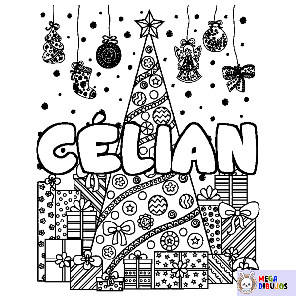 Coloración del nombre C&Eacute;LIAN - decorado &aacute;rbol de Navidad y regalos