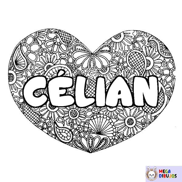 Coloración del nombre C&Eacute;LIAN - decorado mandala de coraz&oacute;n