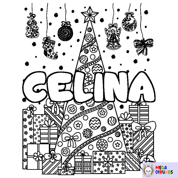 Coloración del nombre CELINA - decorado &aacute;rbol de Navidad y regalos