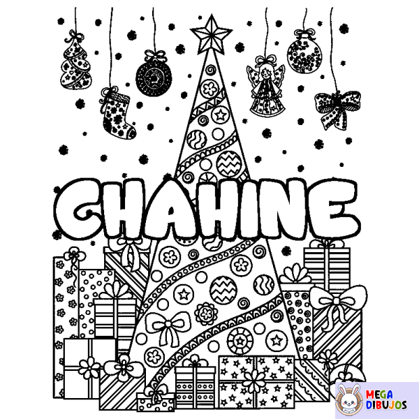 Coloración del nombre CHAHINE - decorado &aacute;rbol de Navidad y regalos